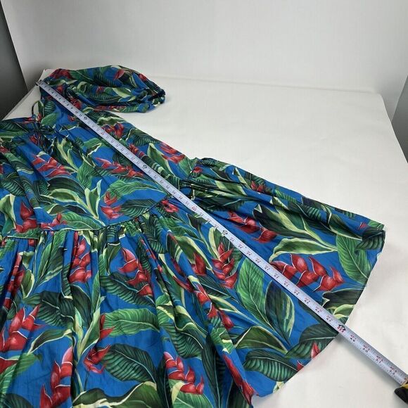 Farm Rio Dream Garden Floral Midi Dress S Puff Sleeve Colorful Tropical Poplin - Picture 10 of 16